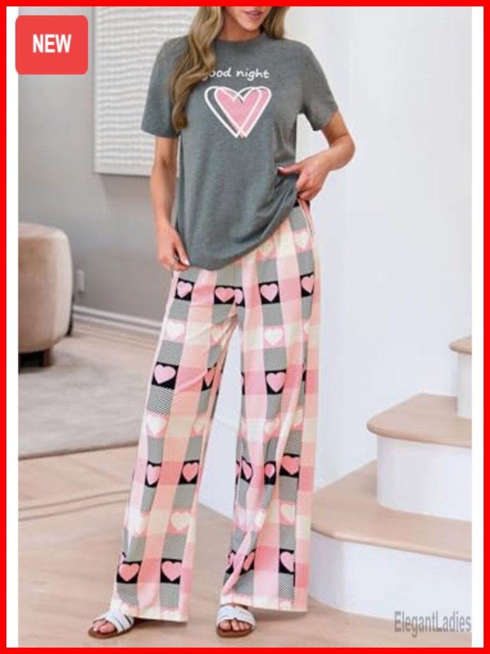 2 Piece Pajama Set Short Sleeve Printed Sleepwear Lounge Outfit with Pockets - Picture 5 of 7